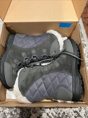 Columbia Women's Gray Quilted Winter Lace-Up Boots with Faux Fur